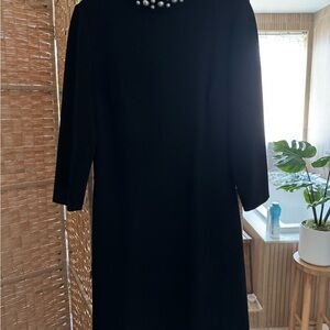Karl Lagerfeld Black Long-Sleeve Pearl Collar Dress